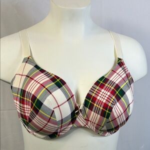 Cacique Holiday Multicolor Plaid Underwire Bra Size 44D new without tag